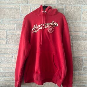 ABERCROMBIE Vintage Pullover Red Men's Hoodie Heavyweight Kangaroo Pouch Sz. L